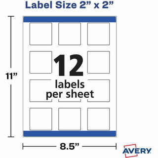 Avery Sure Feed Glossy Labels - 2" Width x 2" Length - Permanent Adhesive - Square - Laser, Inkjet - Crystal Clear - Film - 12 / Sheet - 10 Total Sheets - 120 Total Label(s) - 120 / Pack