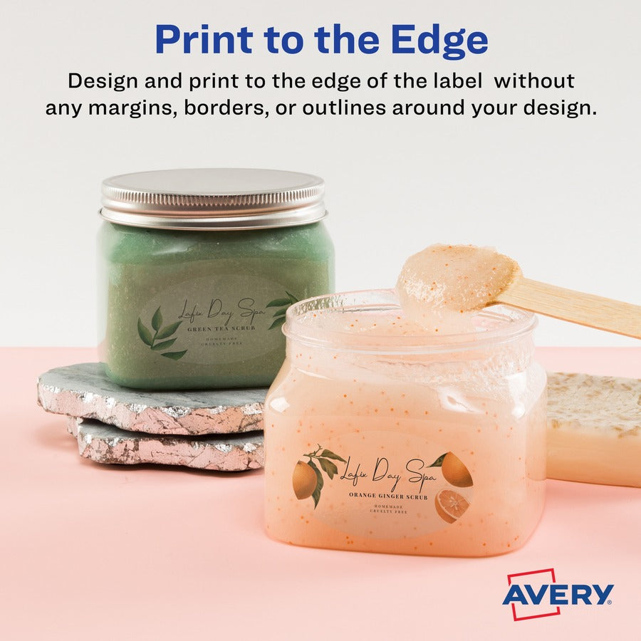 Avery Sure Feed Glossy Labels - 1 1/2" Width x 2 1/2" Length - Permanent Adhesive - Oval - Laser, Inkjet - Crystal Clear - Film - 18 / Sheet - 10 Total Sheets - 180 Total Label(s) - 180 / Pack
