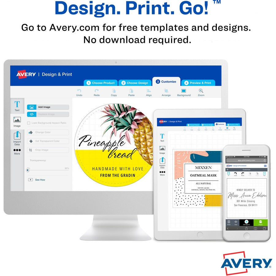 Avery Sure Feed Glossy Labels - 1 1/2" Width x 2 1/2" Length - Permanent Adhesive - Oval - Laser, Inkjet - Crystal Clear - Film - 18 / Sheet - 10 Total Sheets - 180 Total Label(s) - 180 / Pack