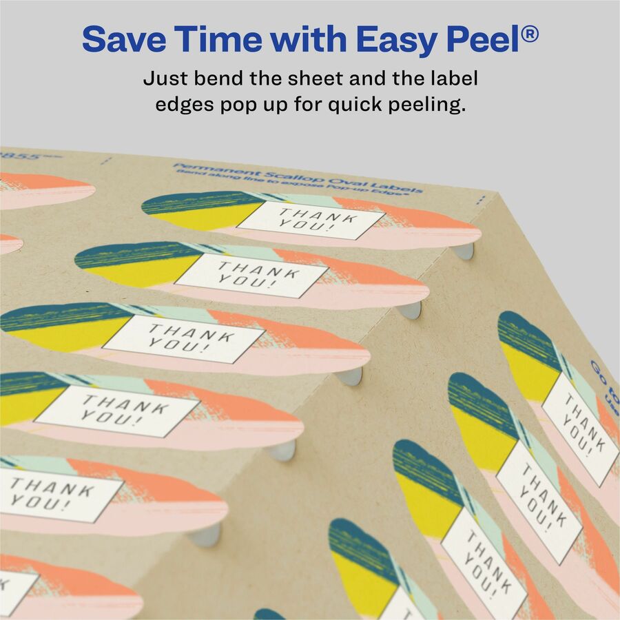Avery Multipurpose Label - 2 1/4" Width x 1 1/8" Length - Permanent Adhesive - Oval Scallop - Laser, Inkjet - Kraft Brown - Paper - 21 / Sheet - 25 Total Sheets - 525 Total Label(s) - 5