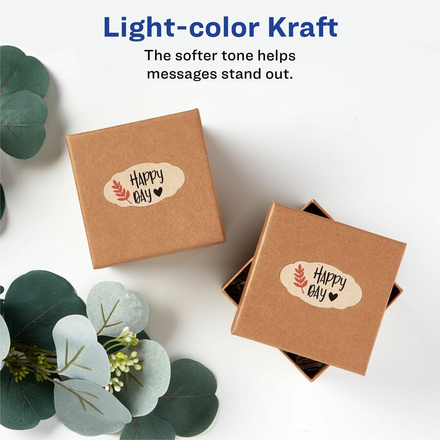 Avery Multipurpose Label - 2 1/4" Width x 1 1/8" Length - Permanent Adhesive - Oval Scallop - Laser, Inkjet - Kraft Brown - Paper - 21 / Sheet - 25 Total Sheets - 525 Total Label(s) - 5