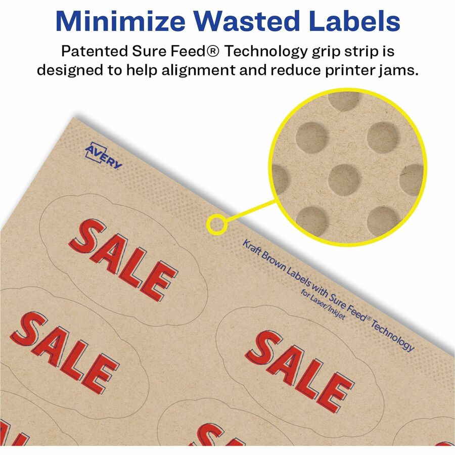Avery Multipurpose Label - 2 1/4" Width x 1 1/8" Length - Permanent Adhesive - Oval Scallop - Laser, Inkjet - Kraft Brown - Paper - 21 / Sheet - 25 Total Sheets - 525 Total Label(s) - 5