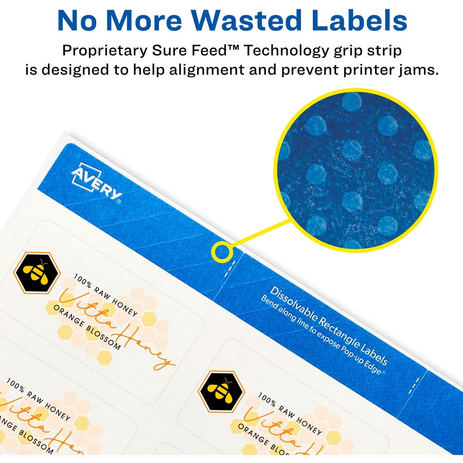 White Dissolvable Labels w/ Sure Feed, 1.25 x 2.38, White, 90/PK
