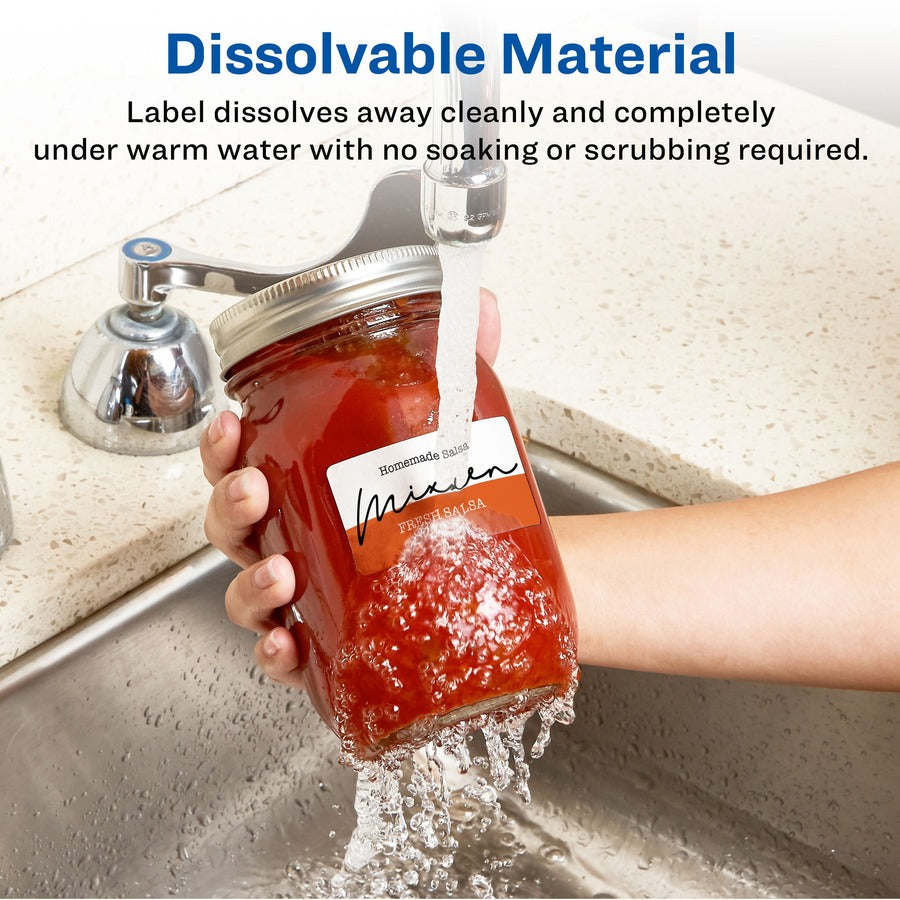 White Dissolvable Labels w/ Sure Feed, 1.25 x 2.38, White, 90/PK