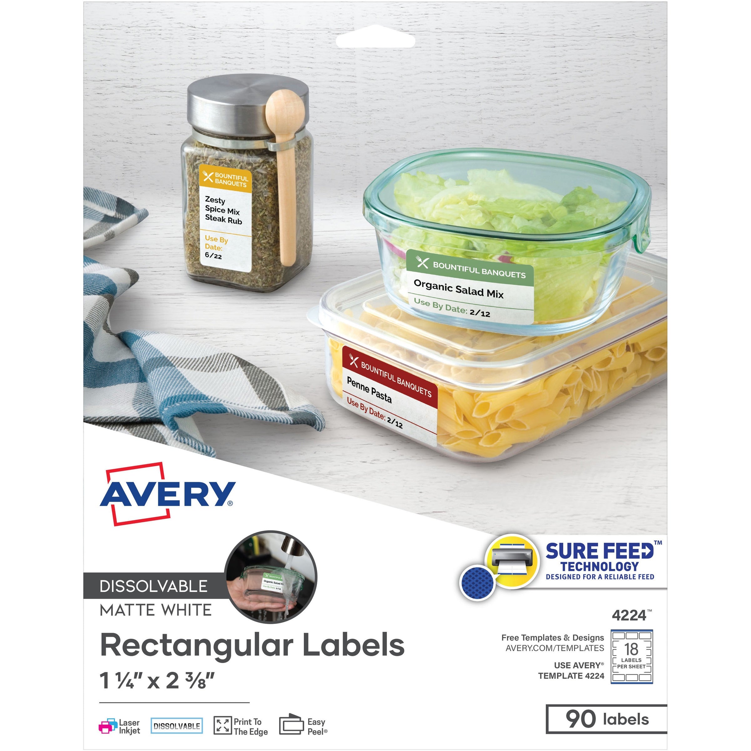 White Dissolvable Labels w/ Sure Feed, 1.25 x 2.38, White, 90/PK