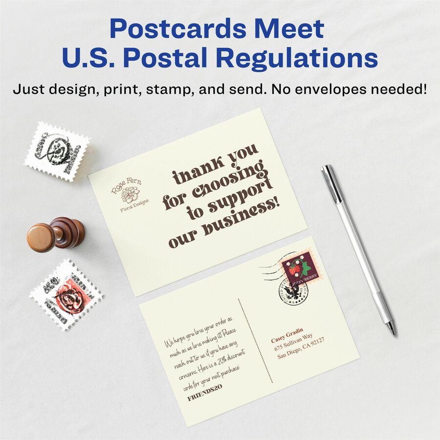 Printable Postcards, Inkjet/Laser, 74 lb, 4.25 x 5.5, Ivory, 100 Cards, 4 Cards/Sheet, 25 Sheets/Box