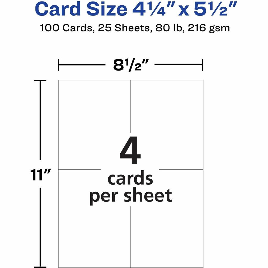 Printable Postcards, Inkjet/Laser, 74 lb, 4.25 x 5.5, Ivory, 100 Cards, 4 Cards/Sheet, 25 Sheets/Box
