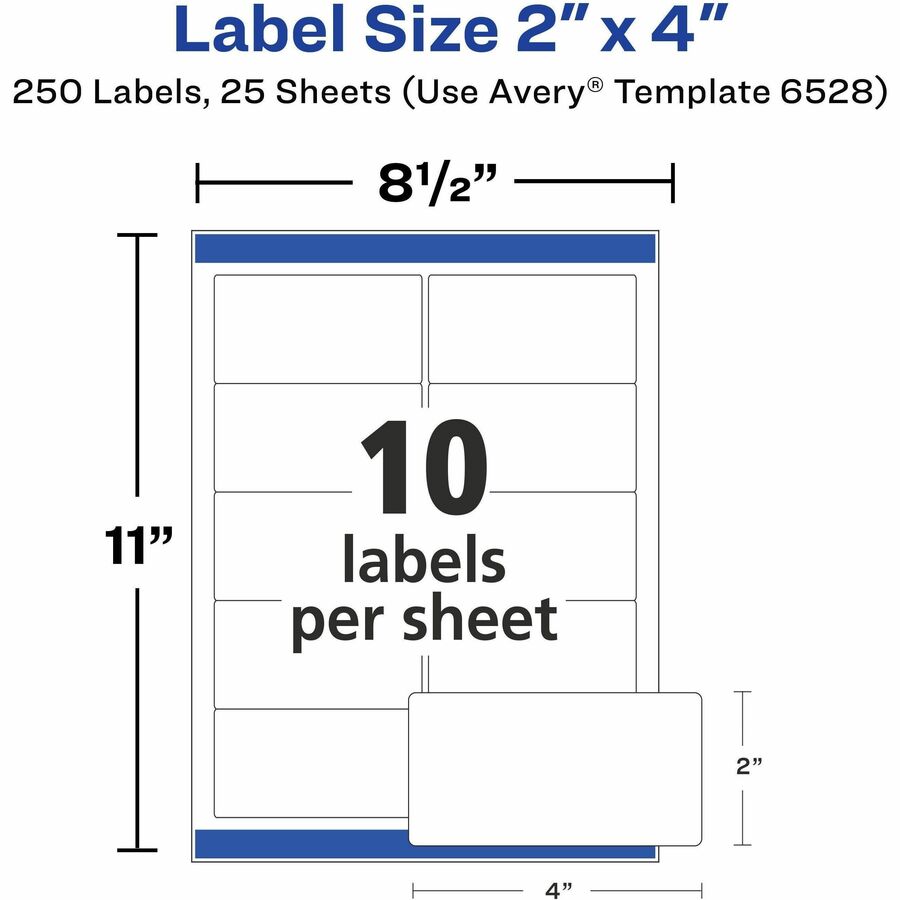 Glossy White Easy Peel Mailing Labels w/ Sure Feed Technology, Laser Printers, 2 x 4, White, 10/Sheet, 25 Sheets/Pack