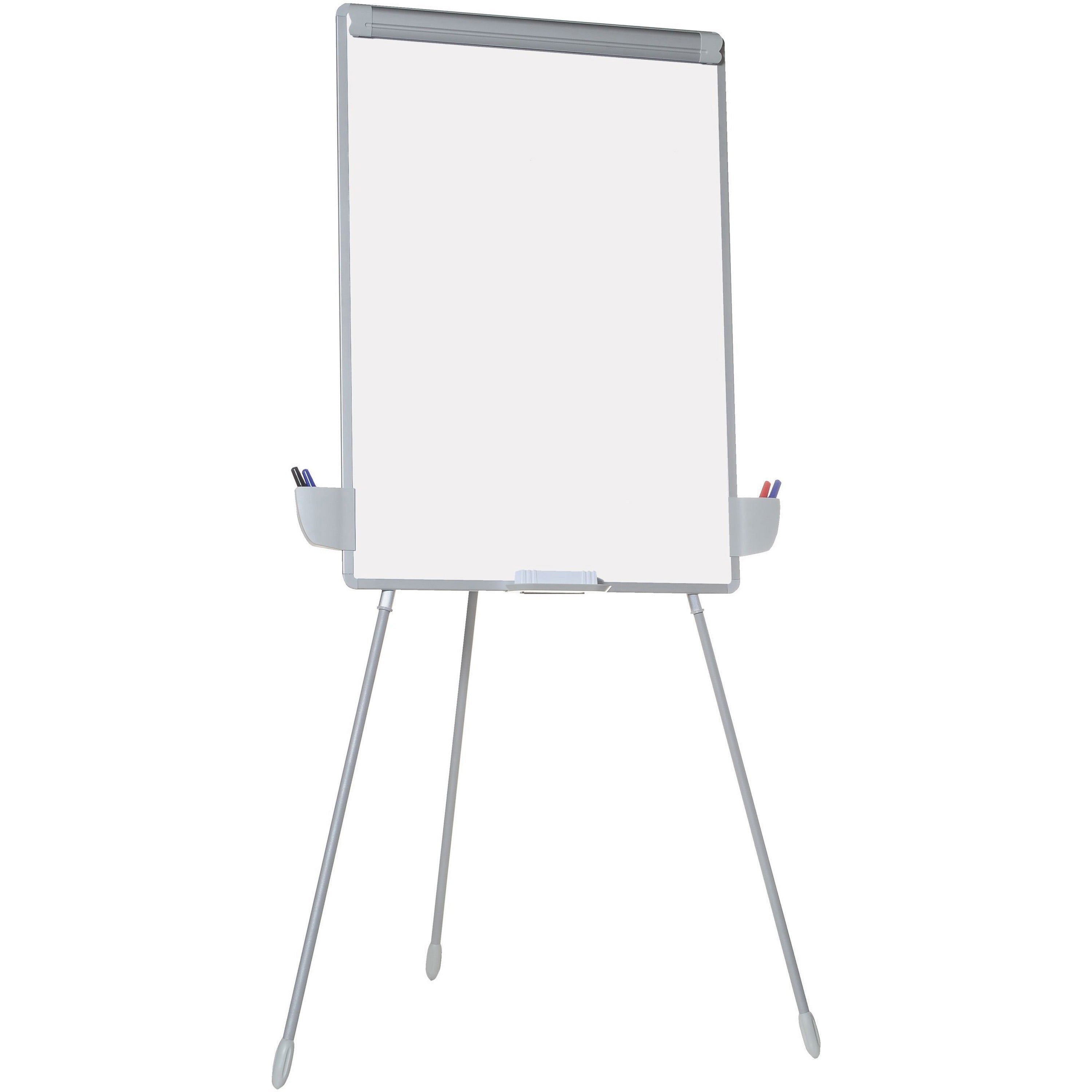 MasterVision Dry-erase Portable Tripod Easel - 29" (2.4 ft) Width x 41" (3.4 ft) Height - White Melamine Surface - Gray Aluminum Frame - Silver Stand - Rectangle - Portable, Desktop, Floor Standing - 1 Each - TAA Compliant - 1