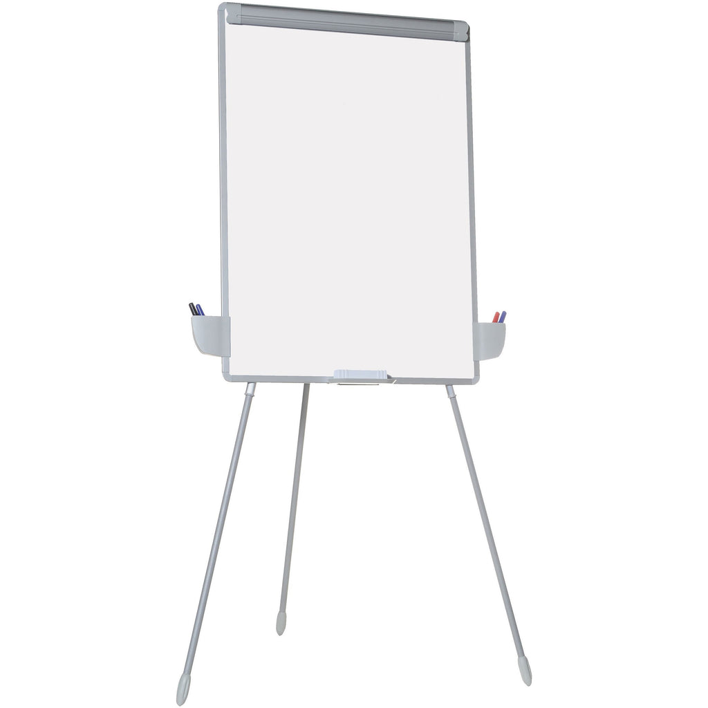 MasterVision Dry-erase Portable Tripod Easel - 29" (2.4 ft) Width x 41" (3.4 ft) Height - White Melamine Surface - Gray Aluminum Frame - Silver Stand - Rectangle - Portable, Desktop, Floor Standing - 1 Each - TAA Compliant