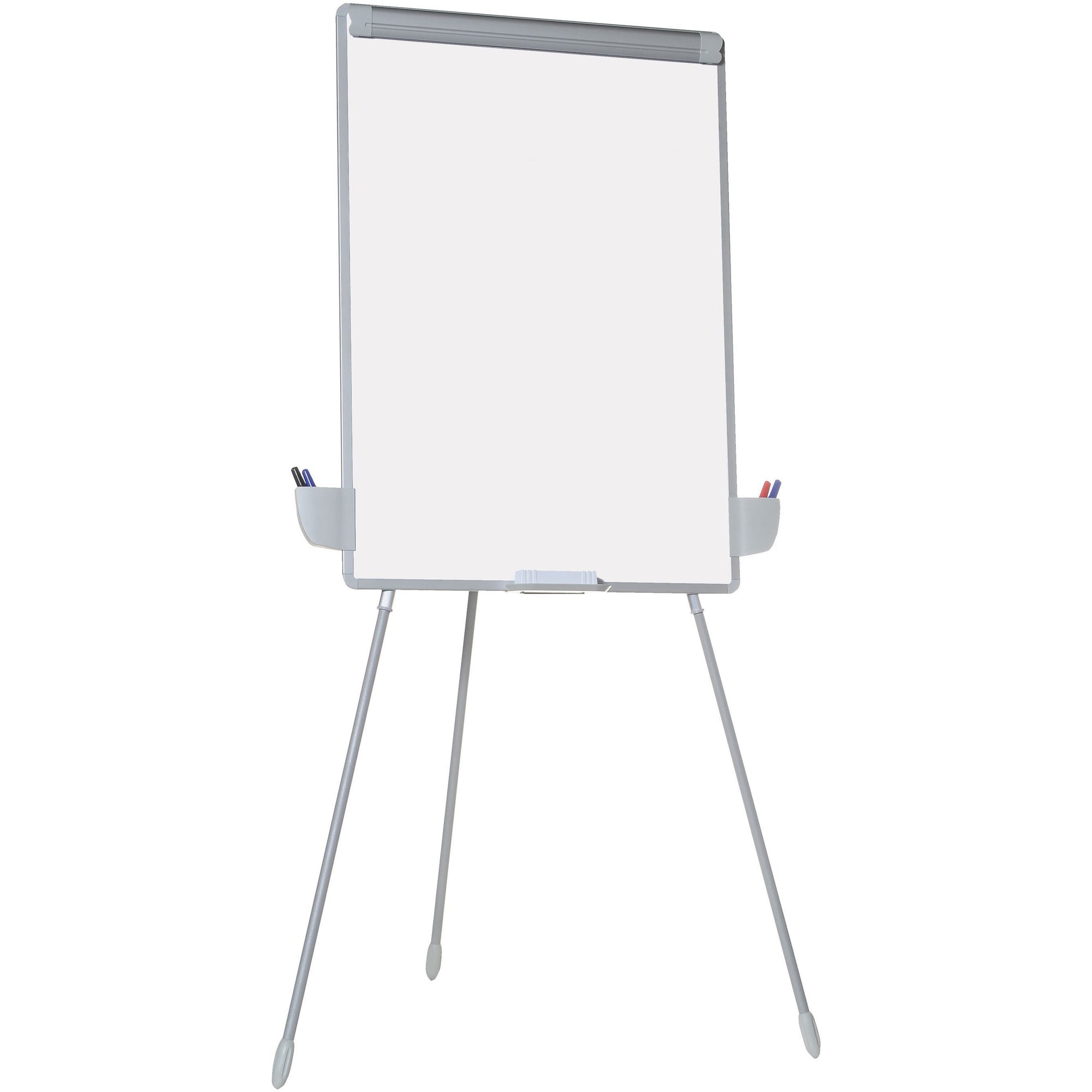 MasterVision Dry-erase Portable Tripod Easel - 29" (2.4 ft) Width x 41" (3.4 ft) Height - White Melamine Surface - Gray Aluminum Frame - Silver Stand - Rectangle - Portable, Desktop, Floor Standing - 1 Each - TAA Compliant