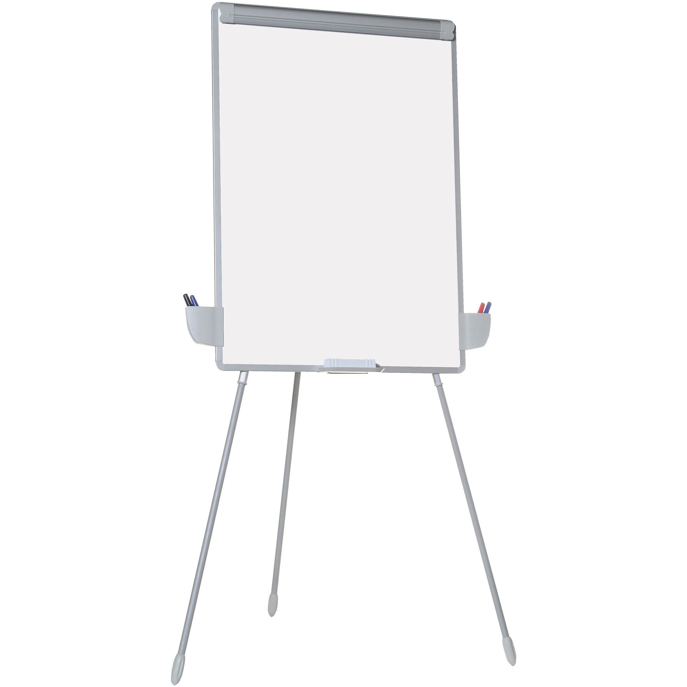 MasterVision Dry-erase Portable Tripod Easel - 29" (2.4 ft) Width x 41" (3.4 ft) Height - White Melamine Surface - Gray Aluminum Frame - Silver Stand - Rectangle - Portable, Desktop, Floor Standing - 1 Each - TAA Compliant