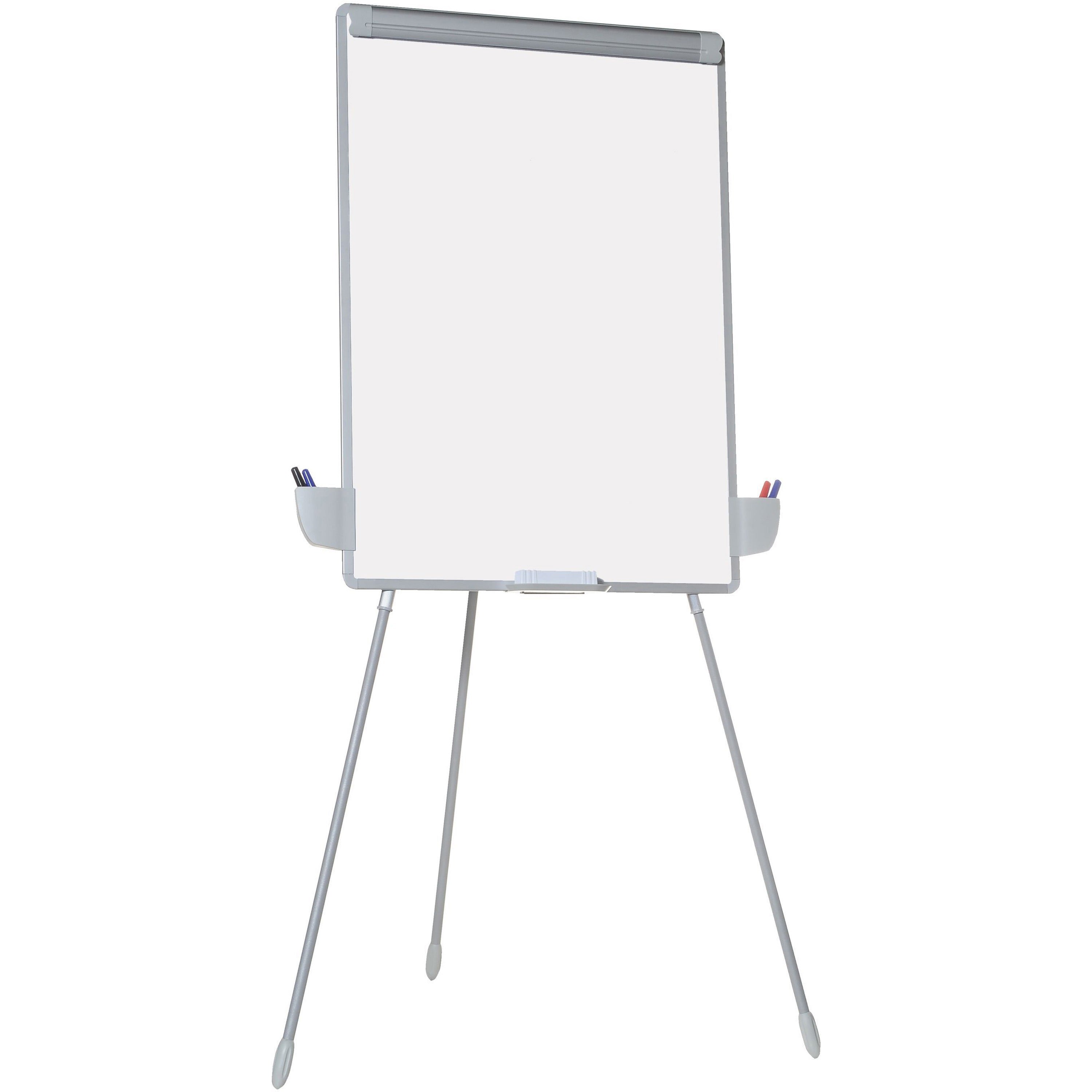 MasterVision Dry-erase Portable Tripod Easel - 29" (2.4 ft) Width x 41" (3.4 ft) Height - White Melamine Surface - Gray Aluminum Frame - Silver Stand - Rectangle - Portable, Desktop, Floor Standing - 1 Each - TAA Compliant