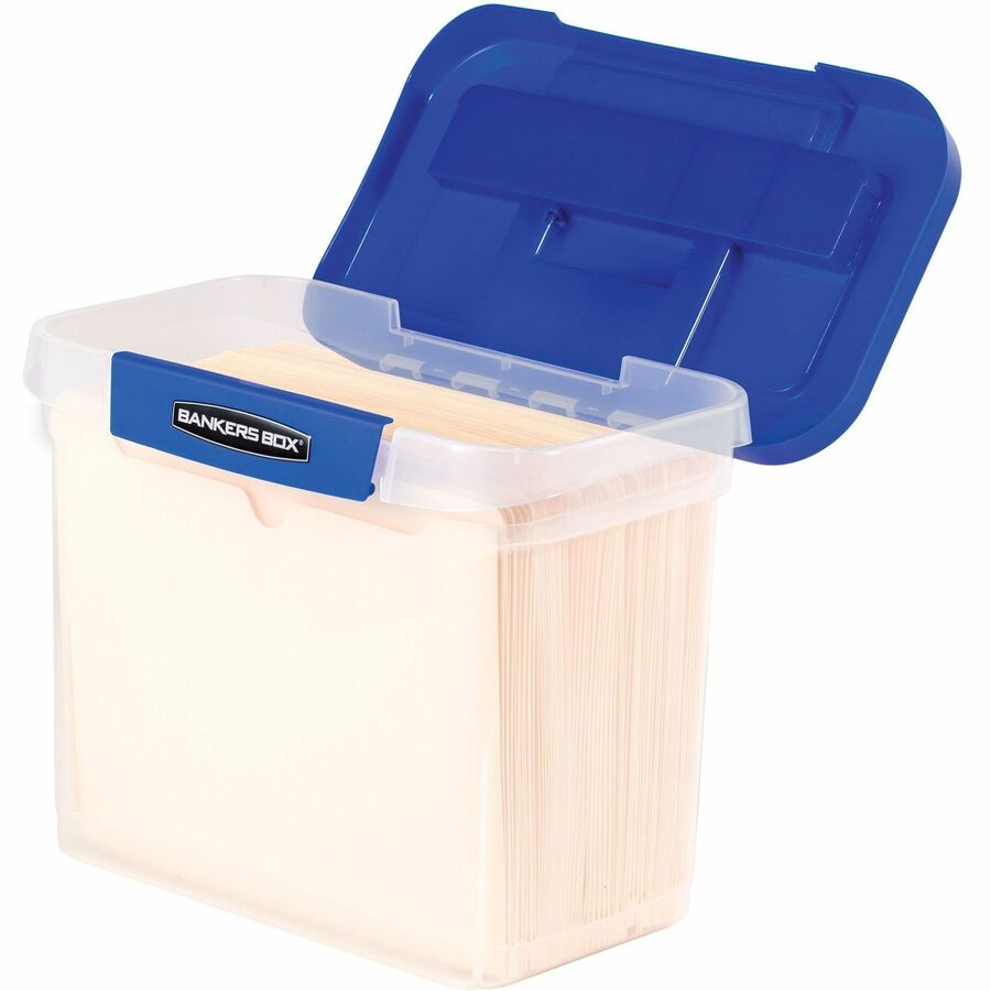 Heavy-Duty Portable File Box, Letter Files, 14.25" x 8.63" x 11.06", Clear/Blue