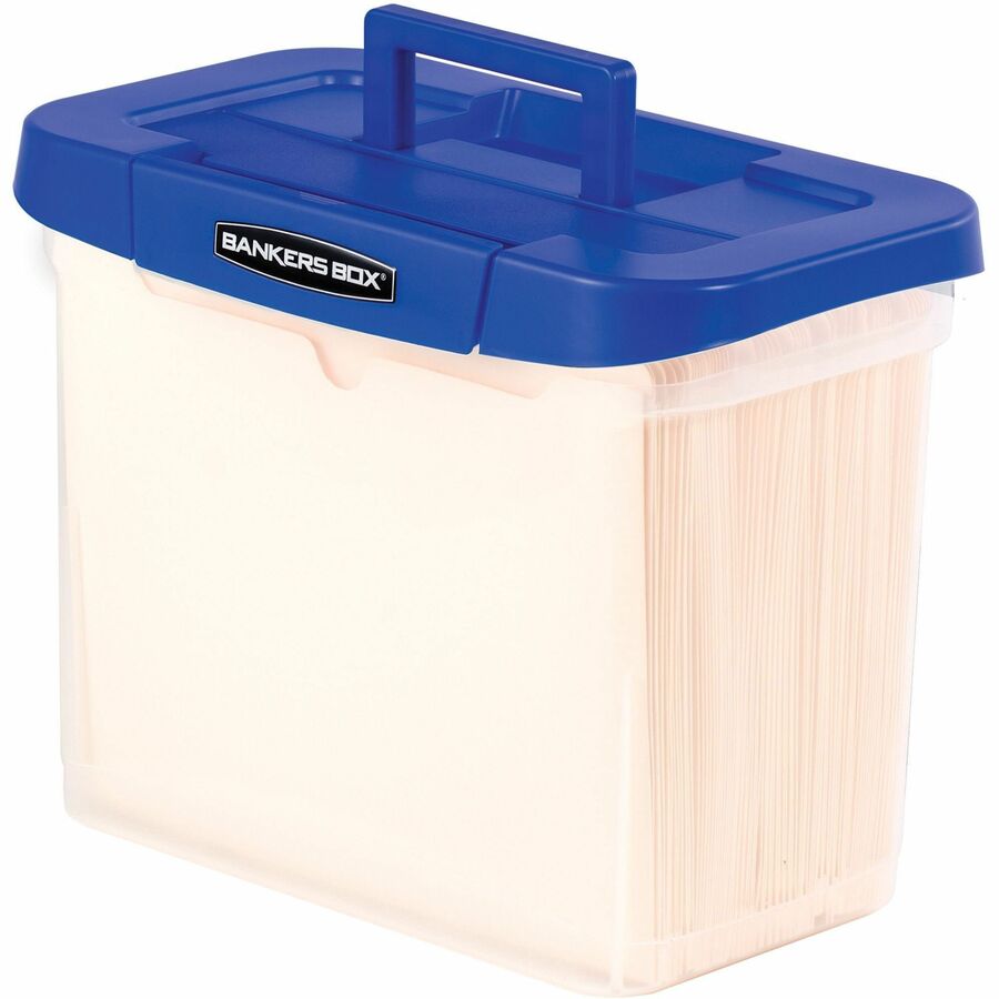 Heavy-Duty Portable File Box, Letter Files, 14.25" x 8.63" x 11.06", Clear/Blue