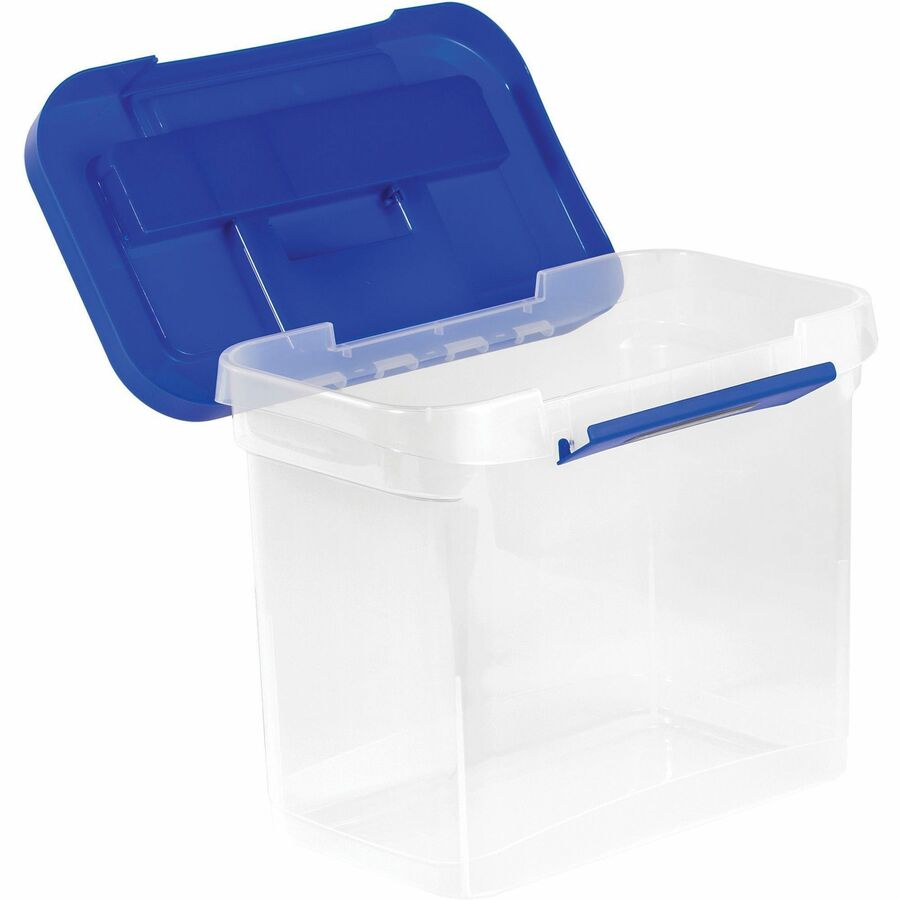 Heavy-Duty Portable File Box, Letter Files, 14.25" x 8.63" x 11.06", Clear/Blue