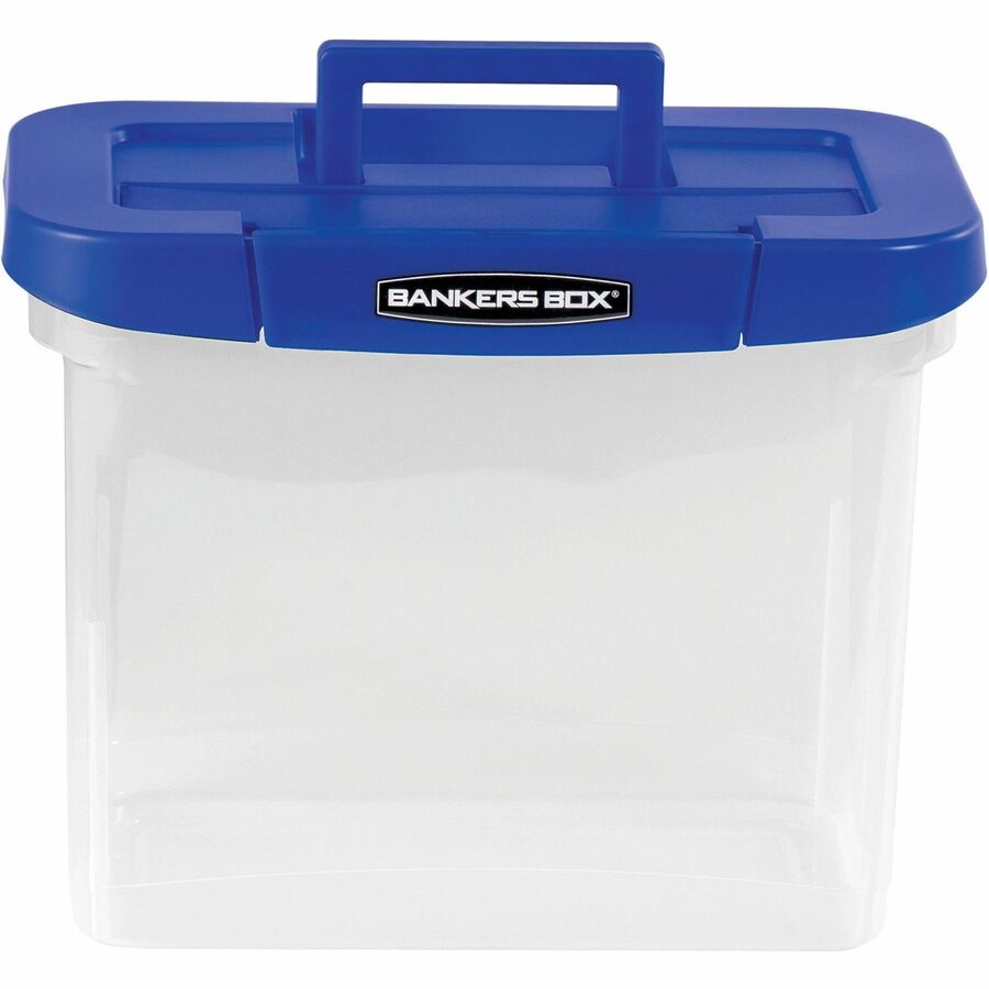 Heavy-Duty Portable File Box, Letter Files, 14.25" x 8.63" x 11.06", Clear/Blue
