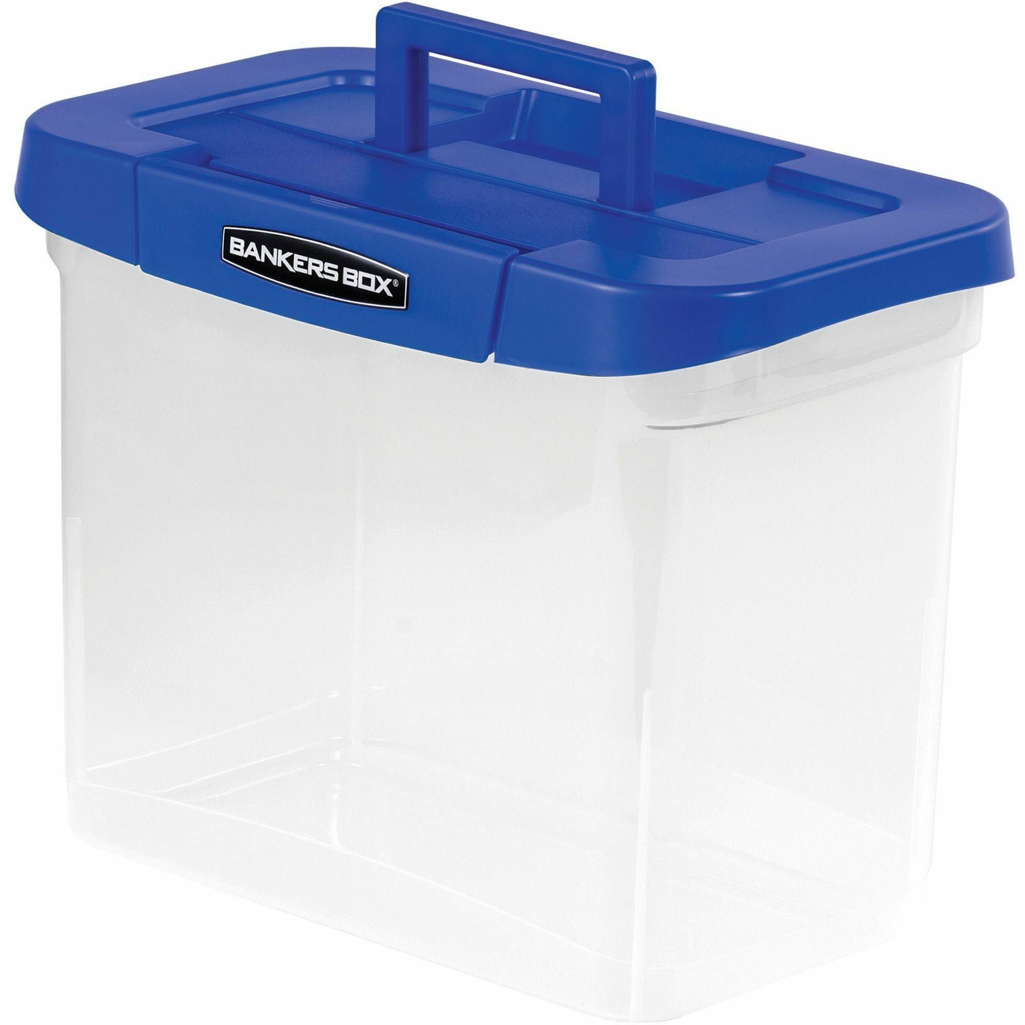 Heavy-Duty Portable File Box, Letter Files, 14.25" x 8.63" x 11.06", Clear/Blue