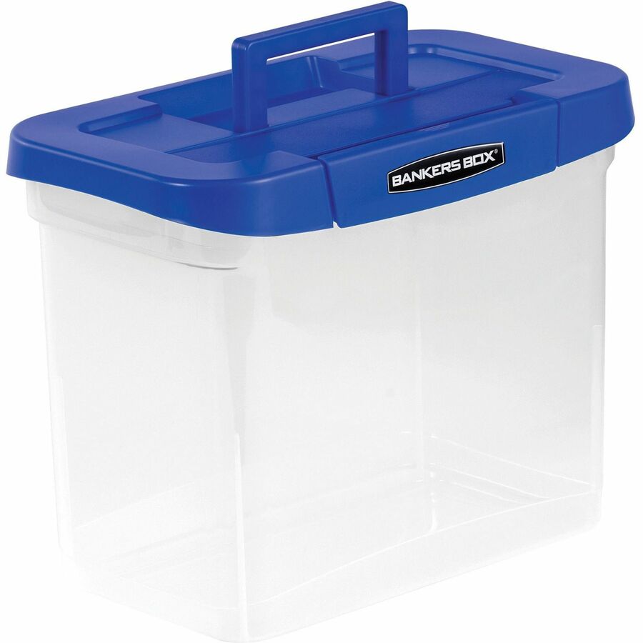 Heavy-Duty Portable File Box, Letter Files, 14.25" x 8.63" x 11.06", Clear/Blue