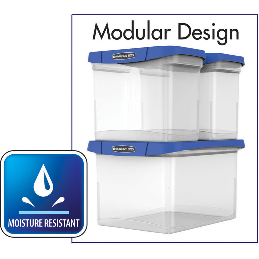 Heavy-Duty Portable File Box, Letter Files, 14.25" x 8.63" x 11.06", Clear/Blue