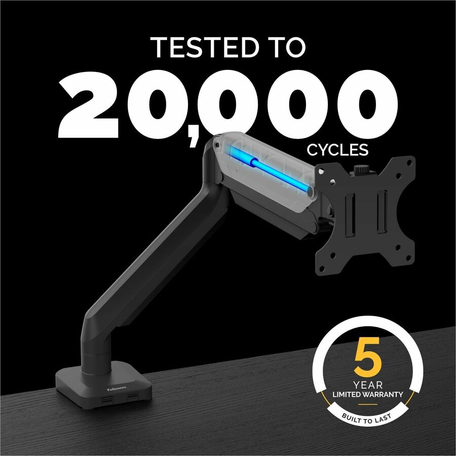 Platinum Series Single Monitor Arm, For 30" Monitors, 360 deg Rotation, 180 deg Tilt, 360 deg Pan, Black, Supports 20 lb