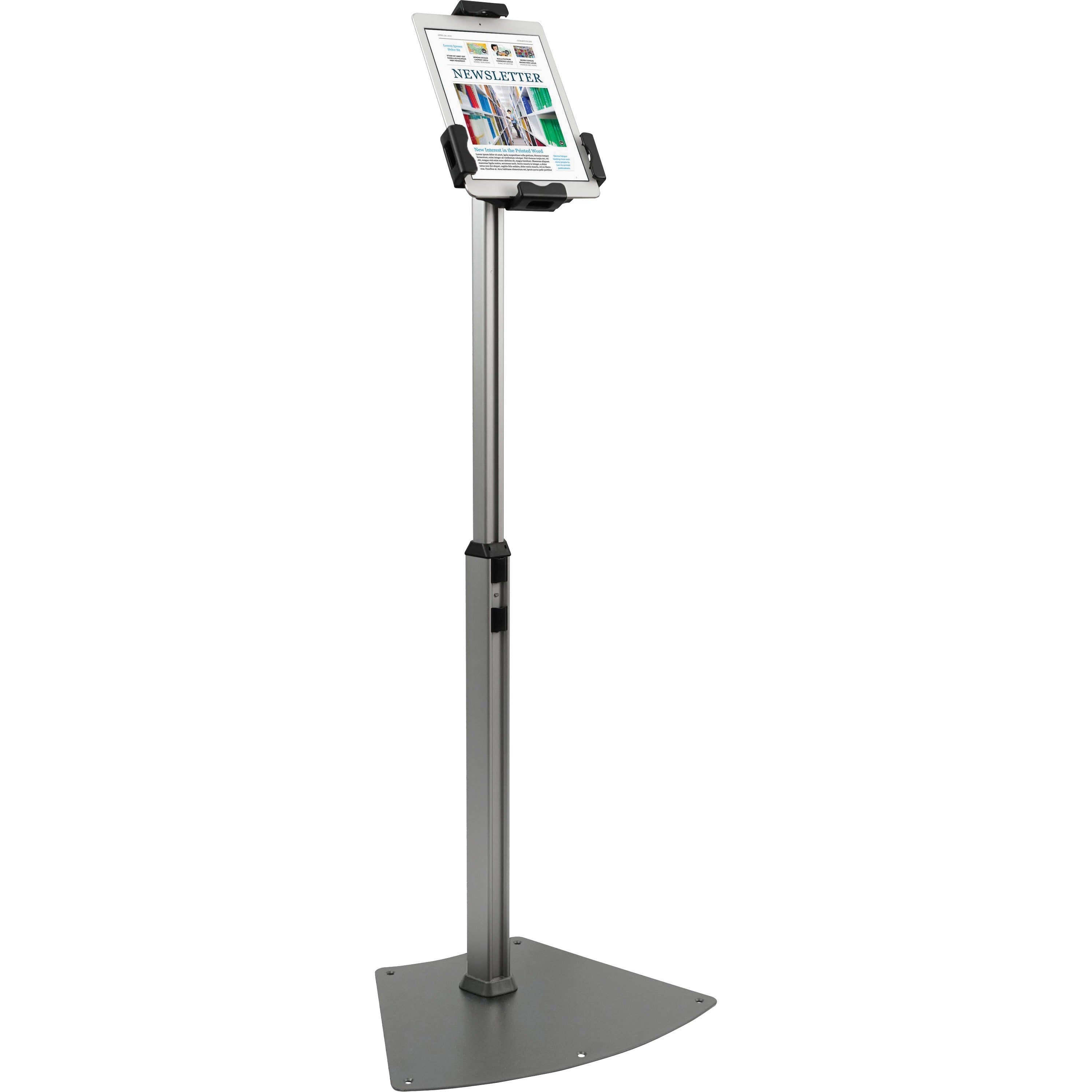 kantek-floor-mount-tablet-kiosk-stand-up-to-101-screen-support-465-height-x-174-width-floor-steel-black-silver-aluminum-locking-system_ktkts960 - 1