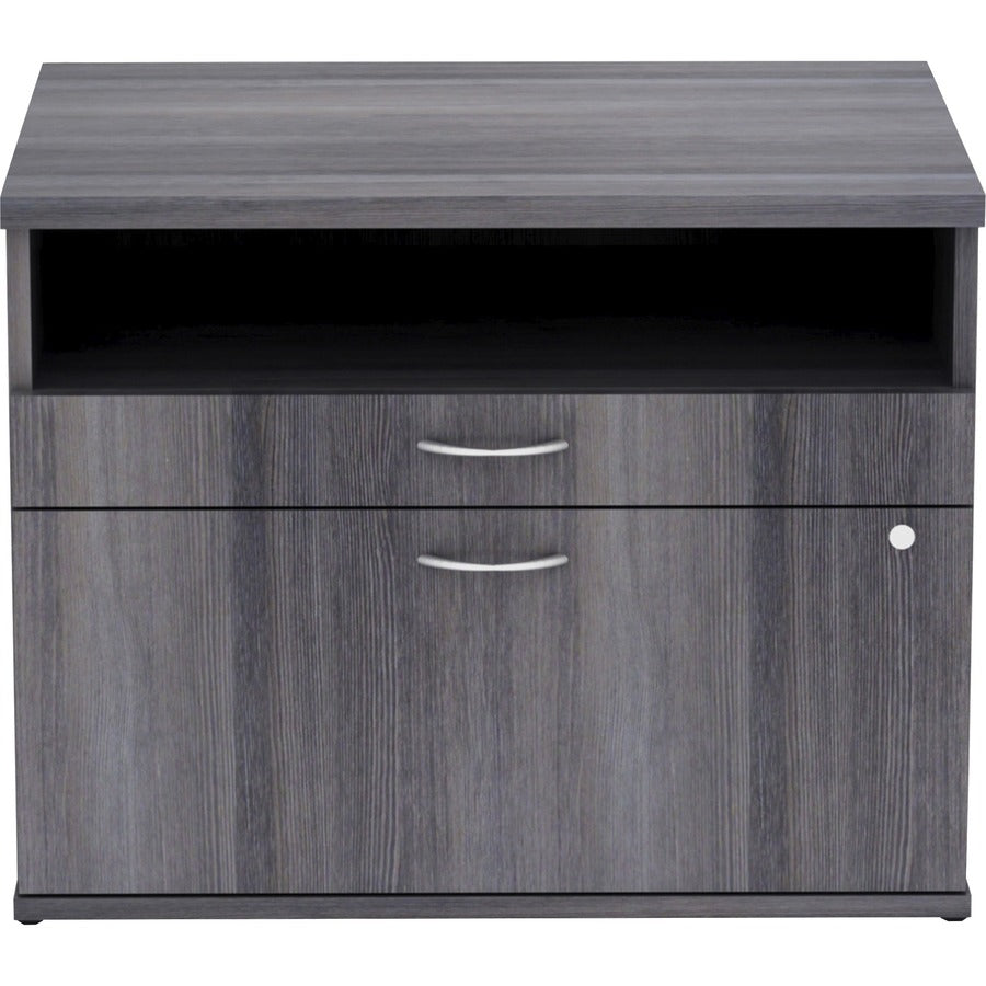 Lorell Relevance Series 2-Drawer File Cabinet Credenza w/Open Shelf - 29.5" x 22"23.1" - 2 x File Drawer(s) - 1 Shelve(s) - Finish: Charcoal, Laminate