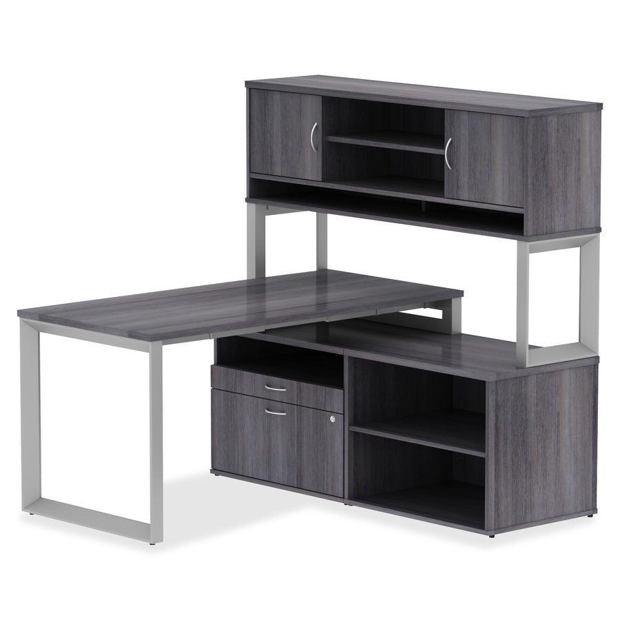 Lorell Relevance Series Freestanding Hutch - 59" x 15"36" - 3 Shelve(s) - Finish: Charcoal, Laminate