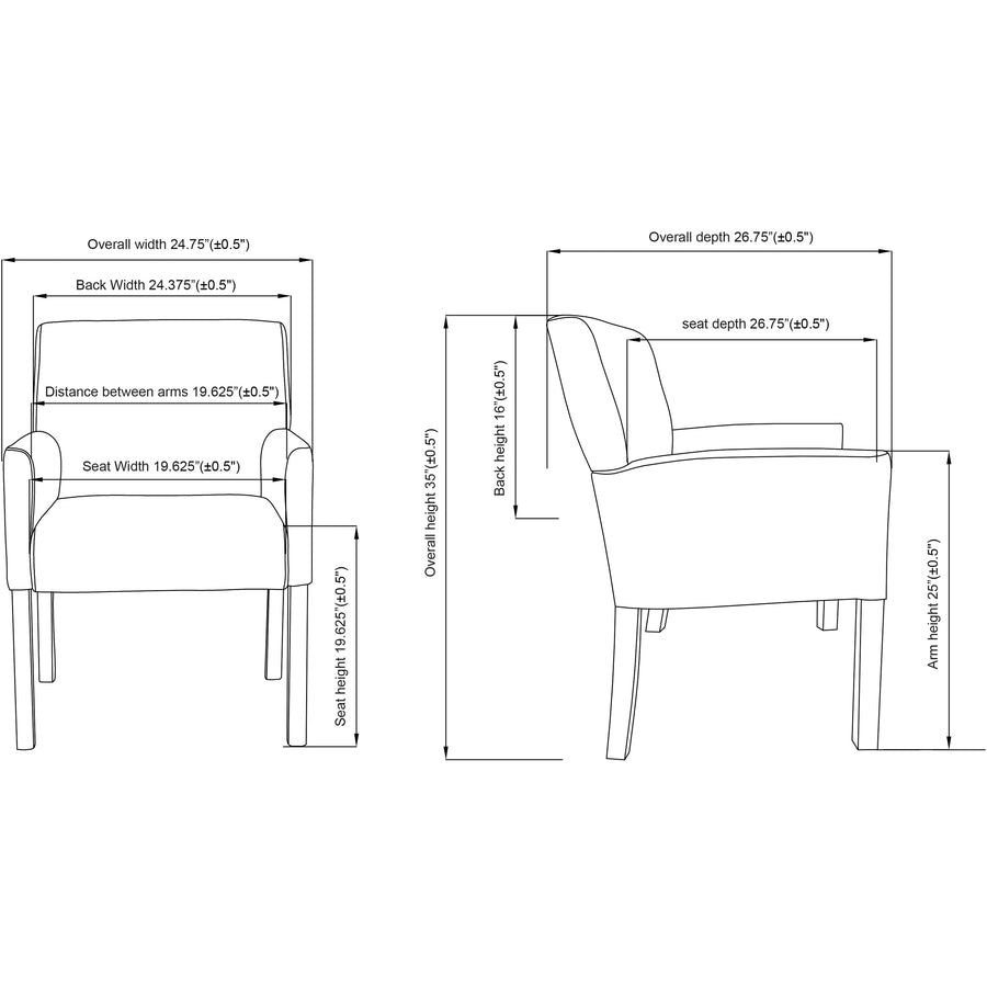 Lorell Full-sided Upholstered Arms Guest Chair - Black Leather Seat - Black Leather Back - Mahogany Wood Frame - 1 Each