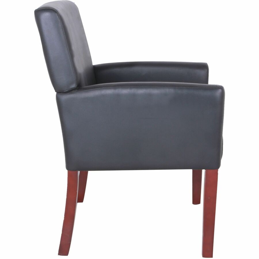 Lorell Full-sided Upholstered Arms Guest Chair - Black Leather Seat - Black Leather Back - Mahogany Wood Frame - 1 Each