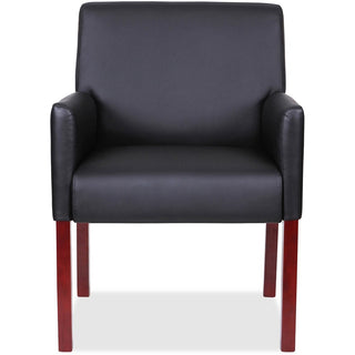 Lorell Full-sided Upholstered Arms Guest Chair - Black Leather Seat - Black Leather Back - Mahogany Wood Frame - 1 Each