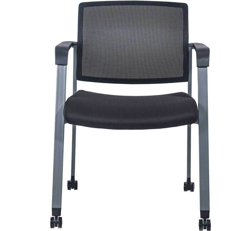 Lorell Mesh Back Guest Chair with Casters - Black Fabric Seat - High Back - Square Base - 1 Each