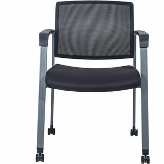 Lorell Mesh Back Guest Chair with Casters - Black Fabric Seat - High Back - Square Base - 1 Each
