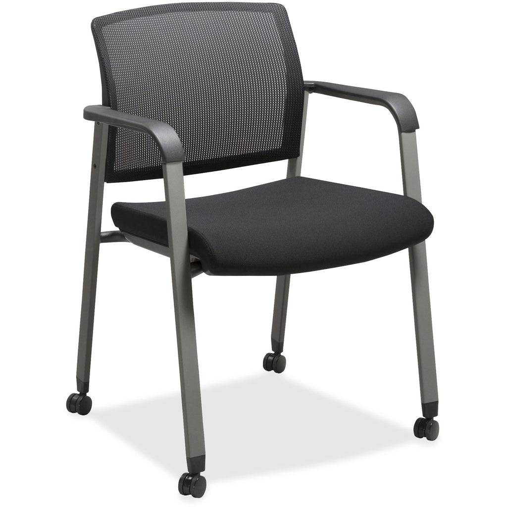 lorell-mesh-back-guest-chair-with-casters-black-fabric-seat-high-back-square-base-1-each_llr30953 - 1