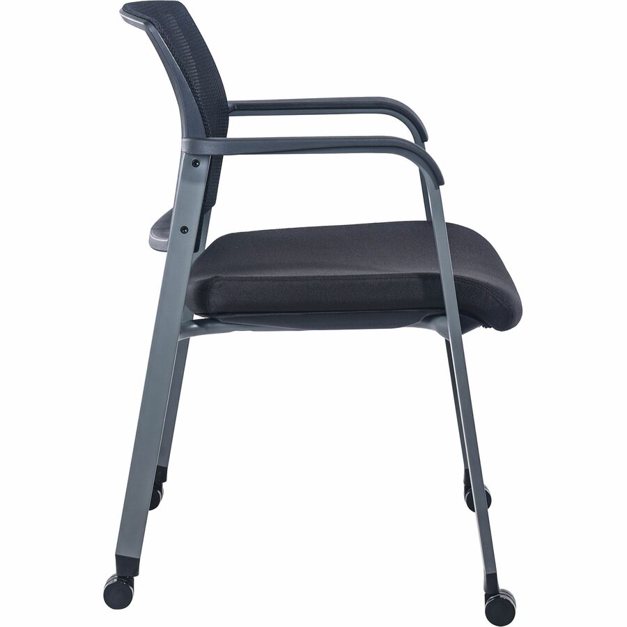 Lorell Mesh Back Guest Chair with Casters - Black Fabric Seat - High Back - Square Base - 1 Each