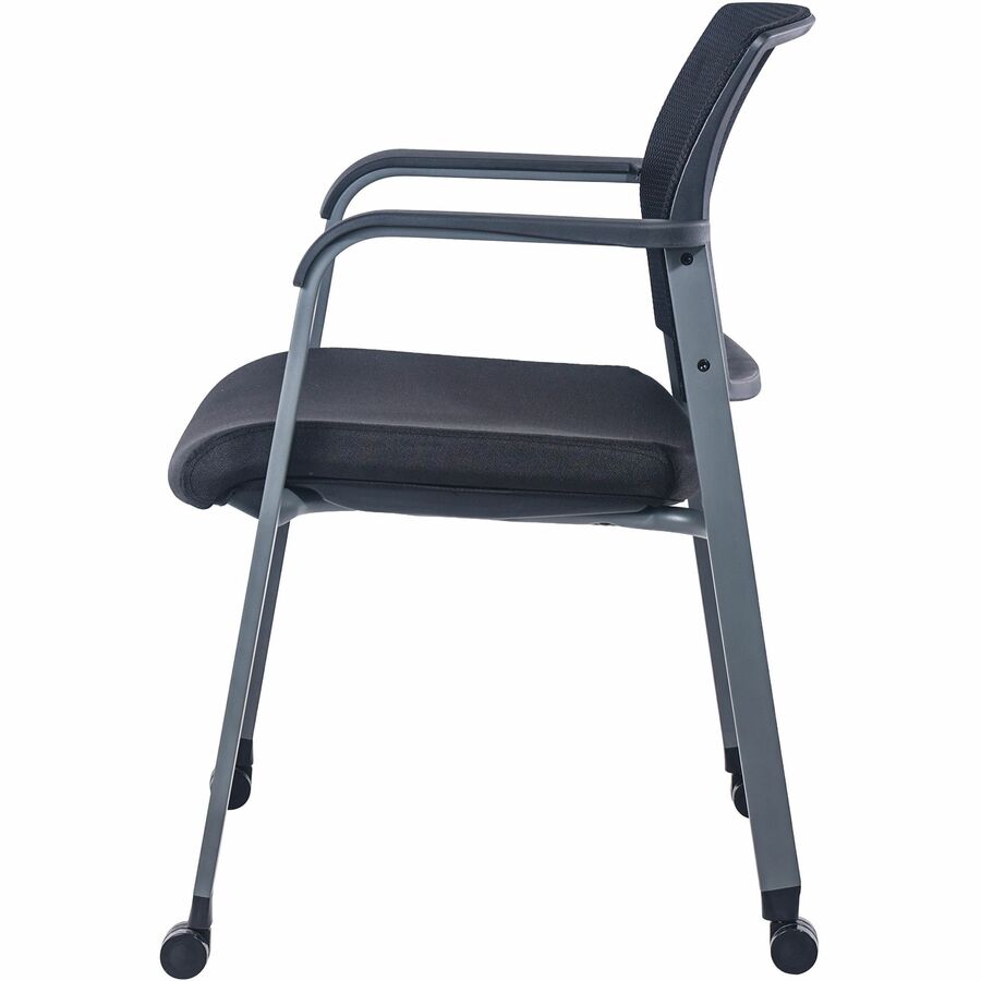 Lorell Mesh Back Guest Chair with Casters - Black Fabric Seat - High Back - Square Base - 1 Each