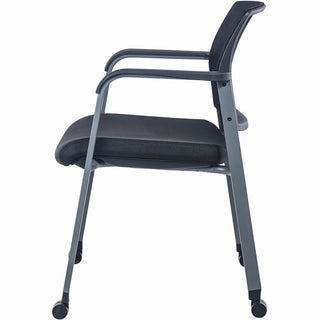 Lorell Mesh Back Guest Chair with Casters - Black Fabric Seat - High Back - Square Base - 1 Each