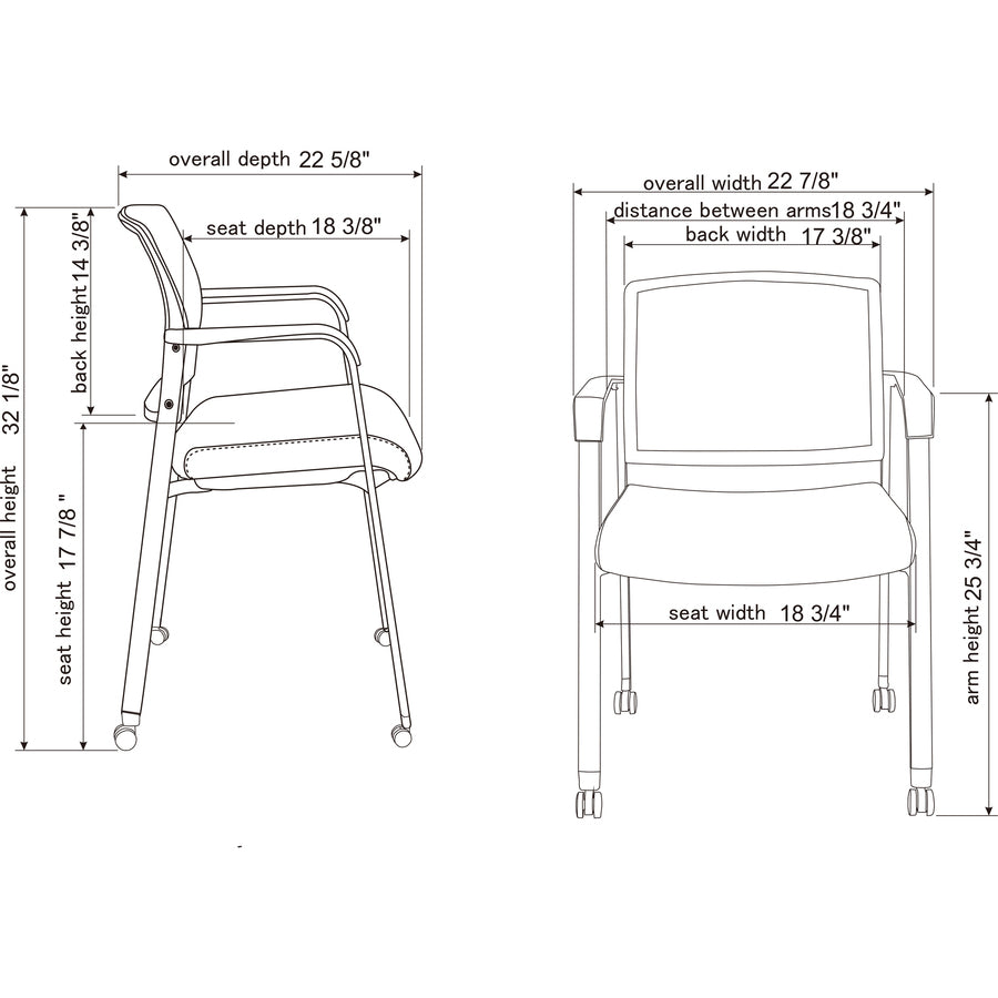 Lorell Mesh Back Guest Chair with Casters - Black Fabric Seat - High Back - Square Base - 1 Each