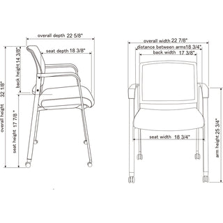 Lorell Mesh Back Guest Chair with Casters - Black Fabric Seat - High Back - Square Base - 1 Each