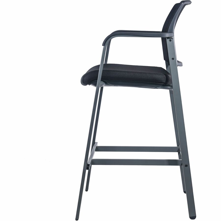 Lorell Mesh Back Guest Stool with Arms - Black Fabric Seat - Square Base - 1 Each