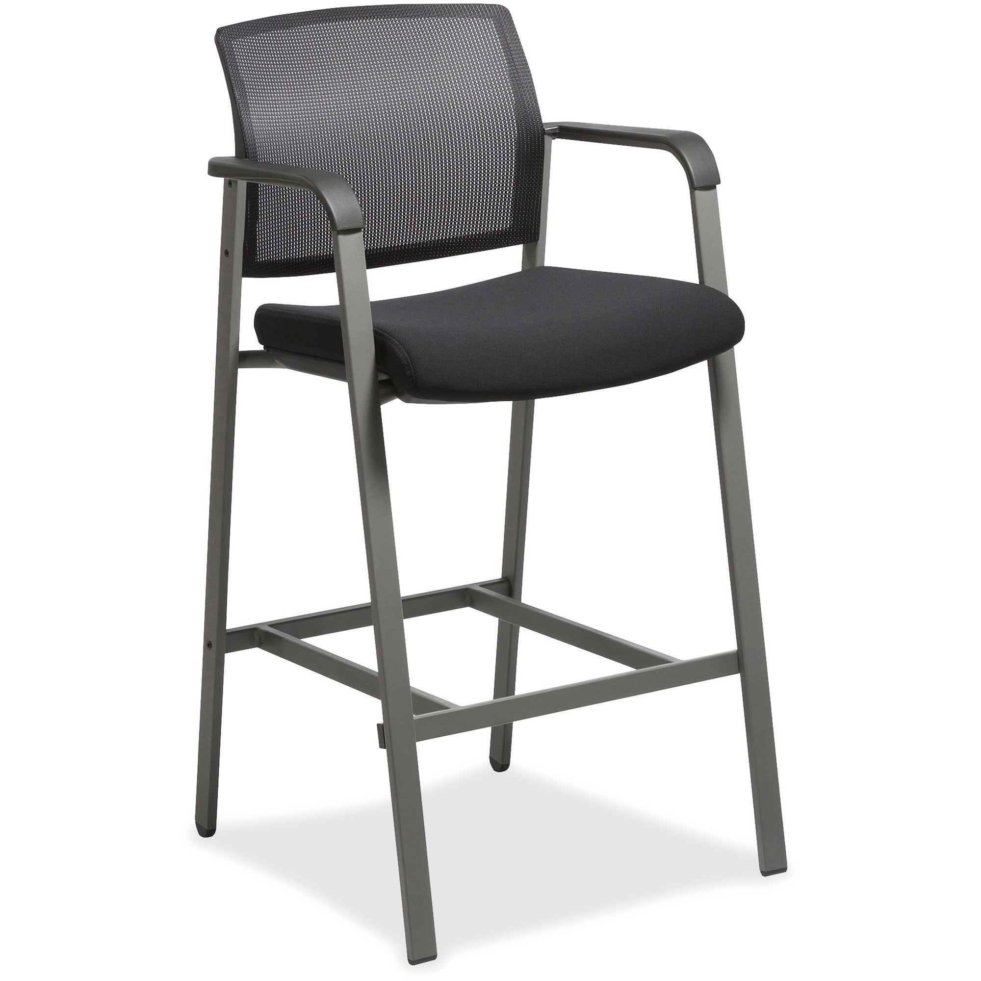 lorell-mesh-back-guest-stool-with-arms-black-fabric-seat-square-base-1-each_llr30954 - 1