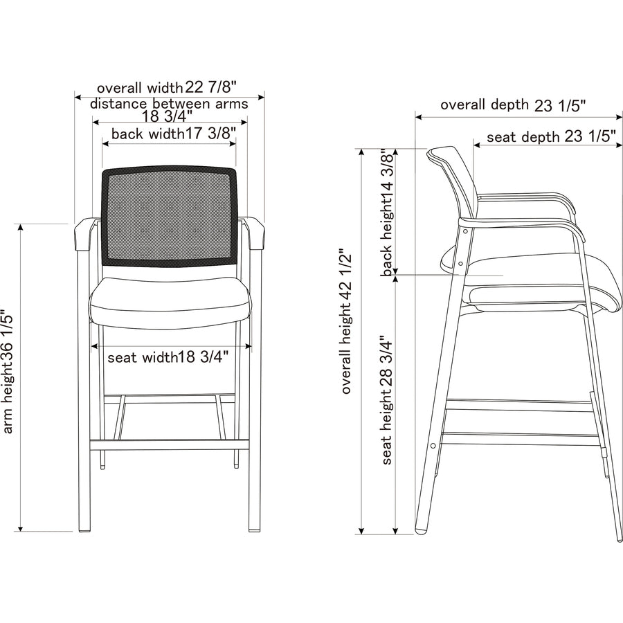 Lorell Mesh Back Guest Stool with Arms - Black Fabric Seat - Square Base - 1 Each