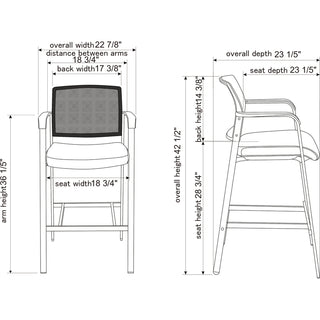 Lorell Mesh Back Guest Stool with Arms - Black Fabric Seat - Square Base - 1 Each