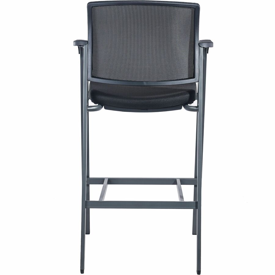 Lorell Mesh Back Guest Stool with Arms - Black Fabric Seat - Square Base - 1 Each