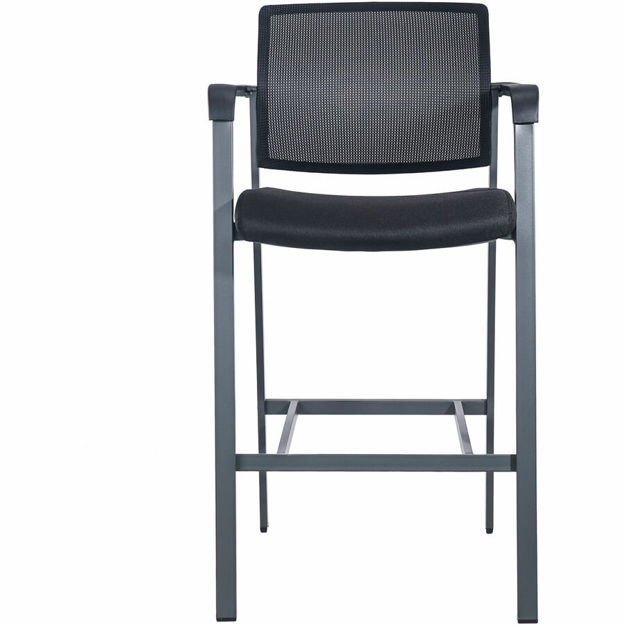 Lorell Mesh Back Guest Stool with Arms - Black Fabric Seat - Square Base - 1 Each