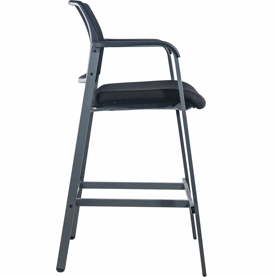Lorell Mesh Back Guest Stool with Arms - Black Fabric Seat - Square Base - 1 Each