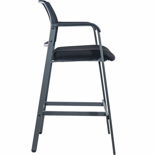 Lorell Mesh Back Guest Stool with Arms - Black Fabric Seat - Square Base - 1 Each
