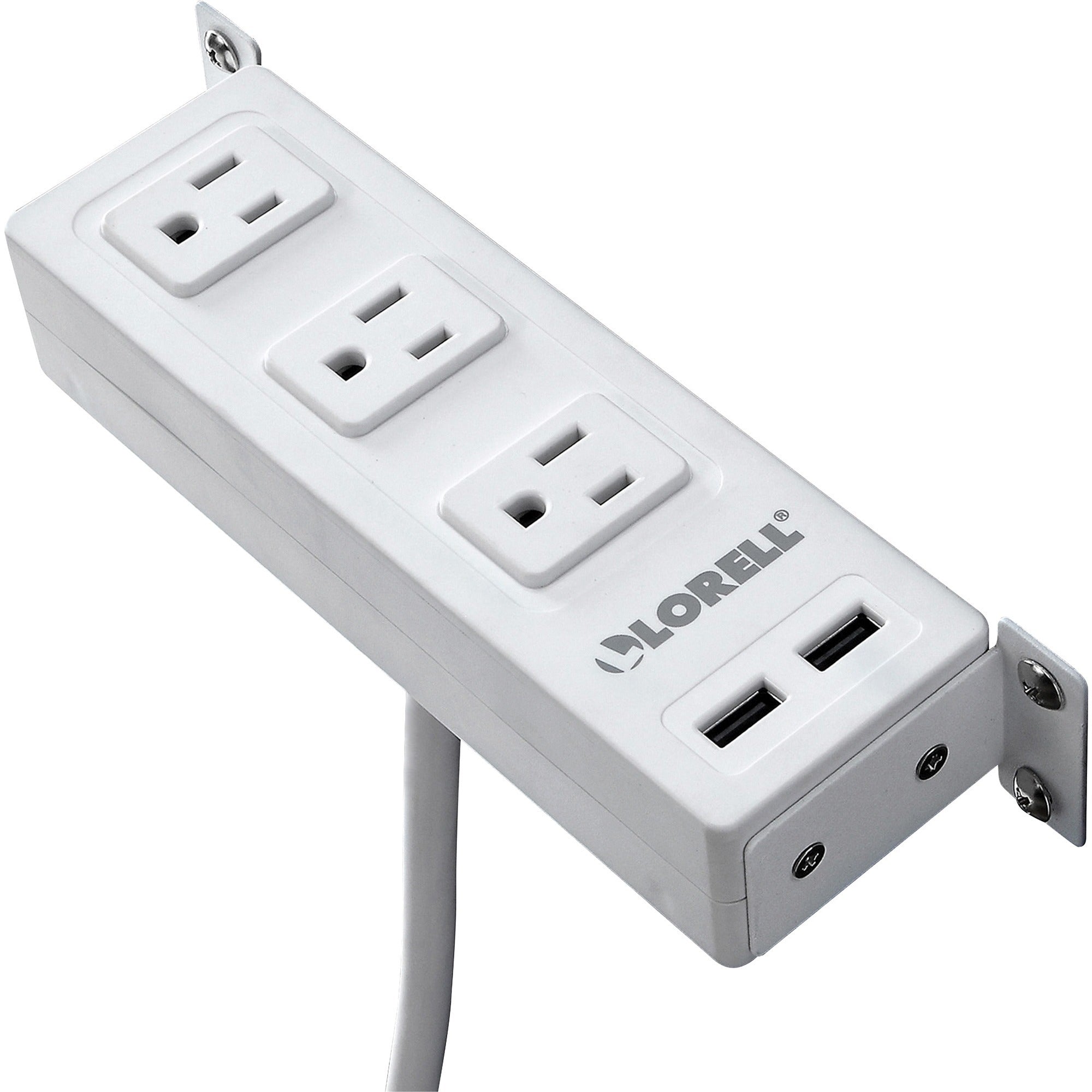 lorell-under-desk-ac-power-center-with-usb-charger-3-x-ac-power-2-x-usb-8-ft-cord-surface-mountable-white_llr33996 - 1