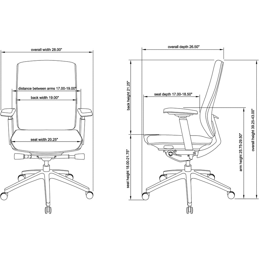 Lorell Premium Mid-Back Chair with Adjustable Arms - Black Fabric Seat - Black Fabric Back - Mid Back - 5-star Base - Armrest - 1 Each