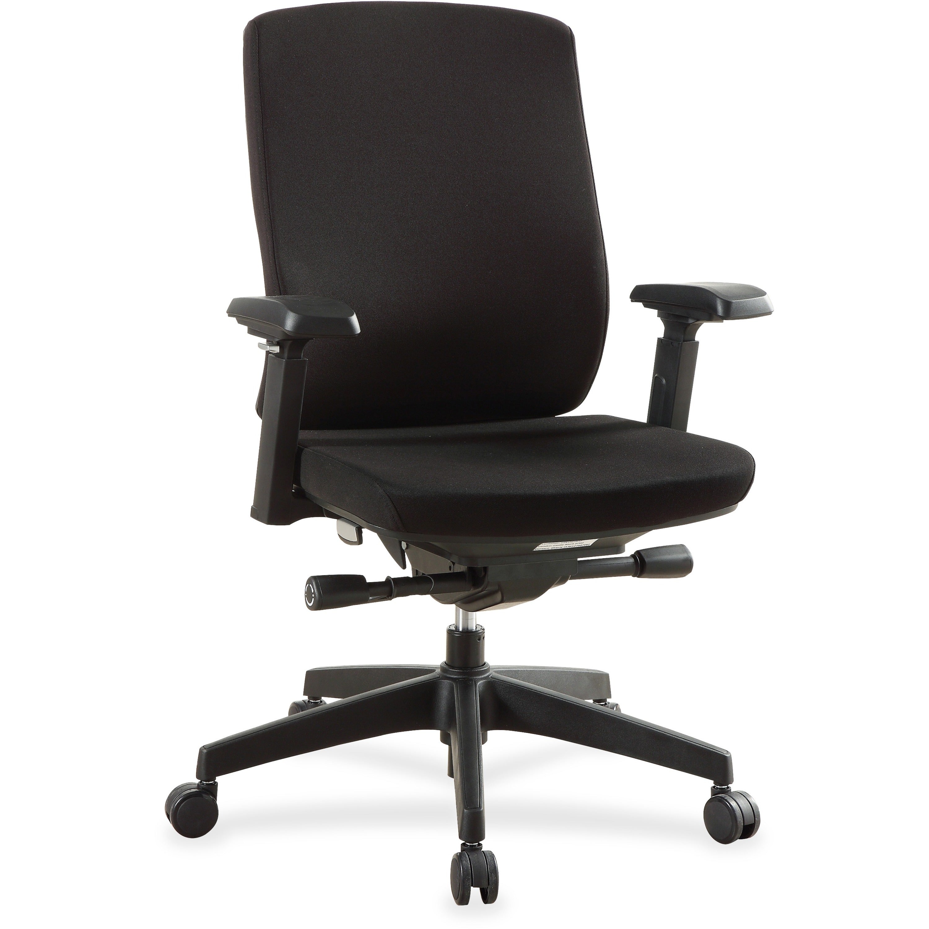 lorell-premium-mid-back-chair-with-adjustable-arms-black-fabric-seat-black-fabric-back-mid-back-5-star-base-armrest-1-each_llr42172 - 1